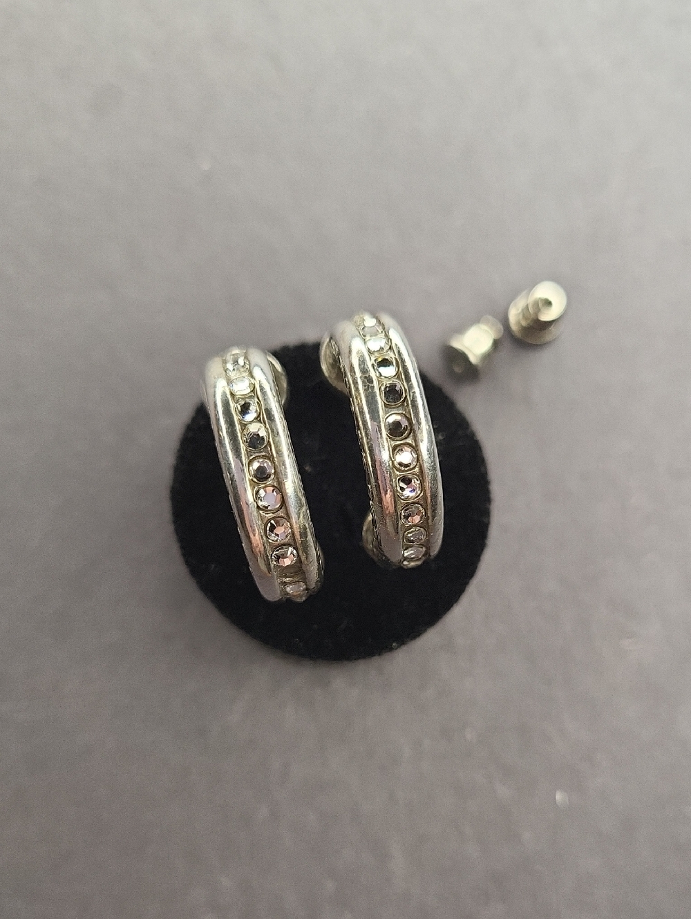 Silver Crystal Accent Hoop Earrings